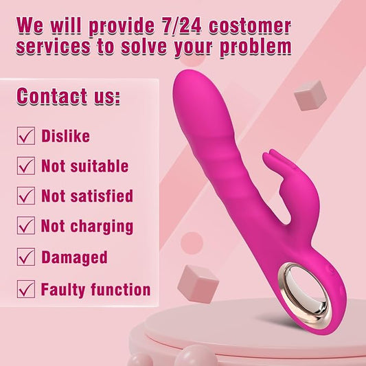 Thrusting Rabbit Vibrator, G Spot Clitoral Vibrator Waterproof & Rechargeable Realistic Silicone Dildo Vibrator with 3 Thrusting & 10 Vibrating Modes, Rose Sex Toys for Women