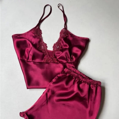 6-Piece Long Slit Silk Nighty Set in Maroon – Luxurious Nightwear for Women