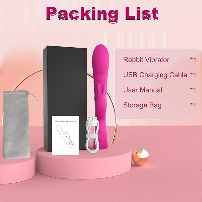 Thrusting Rabbit Vibrator, G Spot Clitoral Vibrator Waterproof & Rechargeable Realistic Silicone Dildo Vibrator with 3 Thrusting & 10 Vibrating Modes, Rose Sex Toys for Women