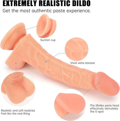 9 inch Strap on Dildo with Harness, Wearable Realistic Silicone Dildo Adult Sex Toy for Female Masturbation Women Gay, Flesh