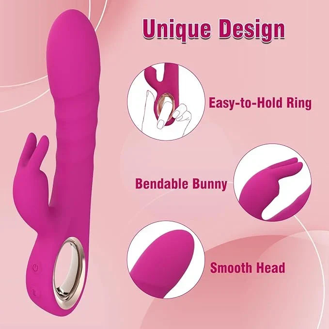 Thrusting Rabbit Vibrator, G Spot Clitoral Vibrator Waterproof & Rechargeable Realistic Silicone Dildo Vibrator with 3 Thrusting & 10 Vibrating Modes, Rose Sex Toys for Women