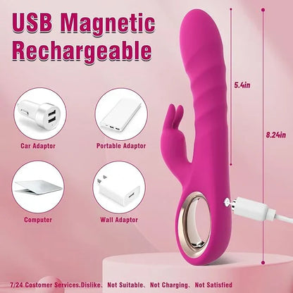 Thrusting Rabbit Vibrator, G Spot Clitoral Vibrator Waterproof & Rechargeable Realistic Silicone Dildo Vibrator with 3 Thrusting & 10 Vibrating Modes, Rose Sex Toys for Women