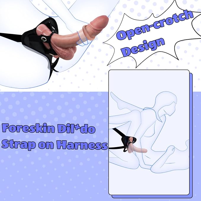 7'' Movable Foreskin Strap On Realistic Dildo with Harness for FLR