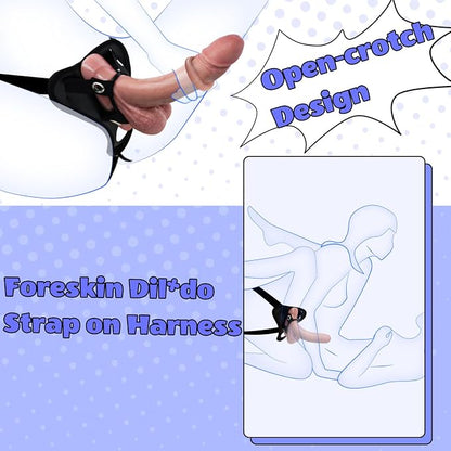 7'' Movable Foreskin Strap On Realistic Dildo with Harness for FLR