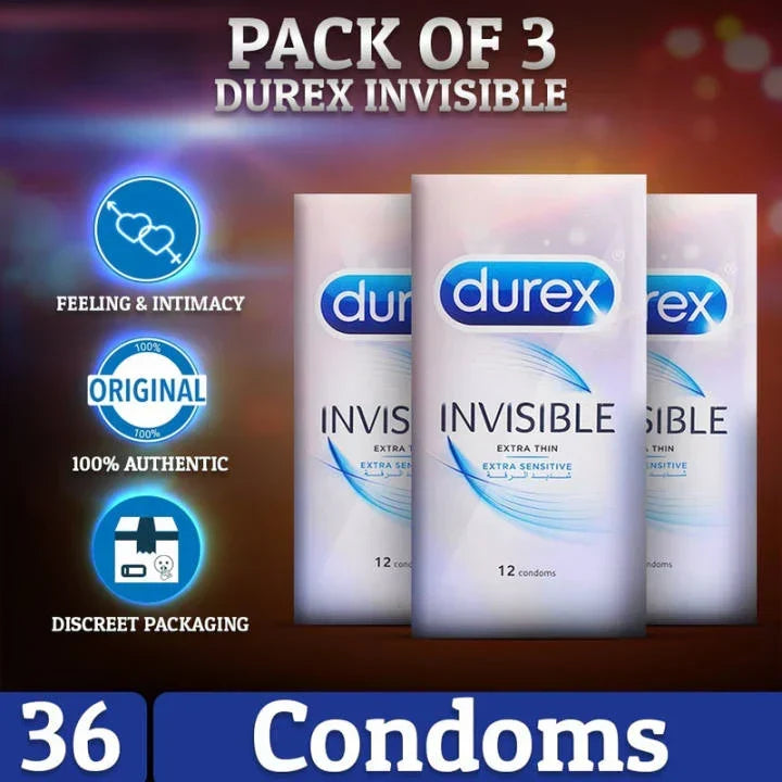 Pack of 3 Durex Invisible Condoms of 12